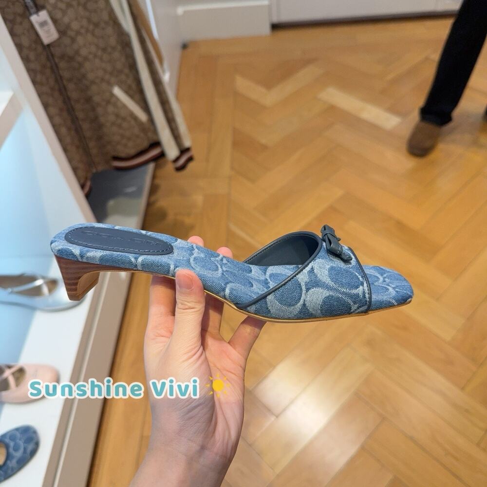 NEW COACH Women Bow Kitten Heel Sandal Denim Indigo CEE10 us 8 - Picture 2 of 5